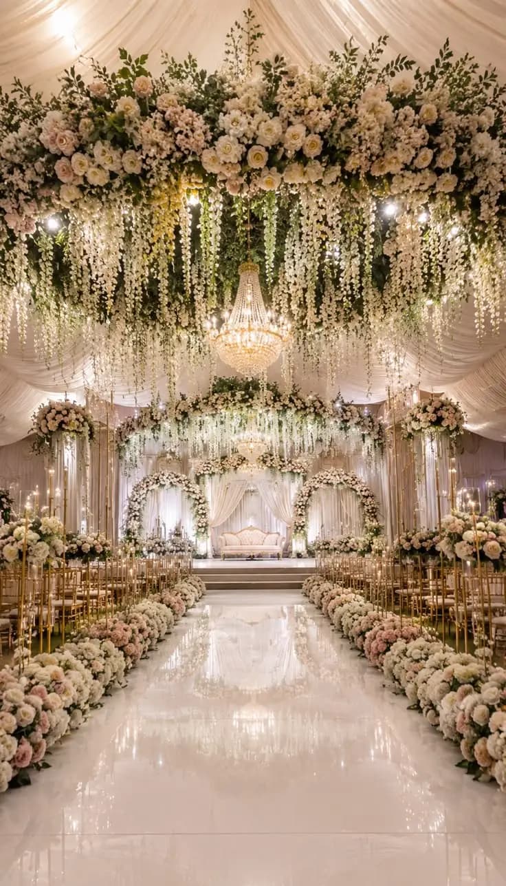 A grand mandap and floral aisle set up by Garuda